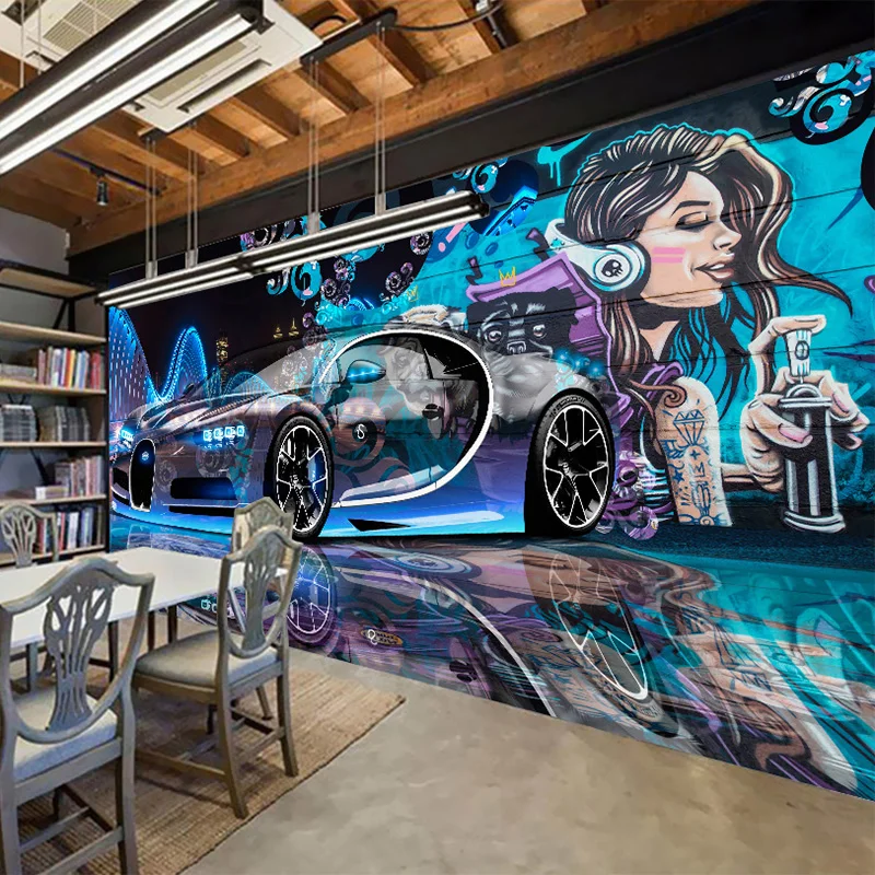 3D обои современные уличные граффити спортивный автомобиль креативные фрески детская спальня клубы КТВ бар ПВХ утолщаются самоклеющиеся 3D наклейки