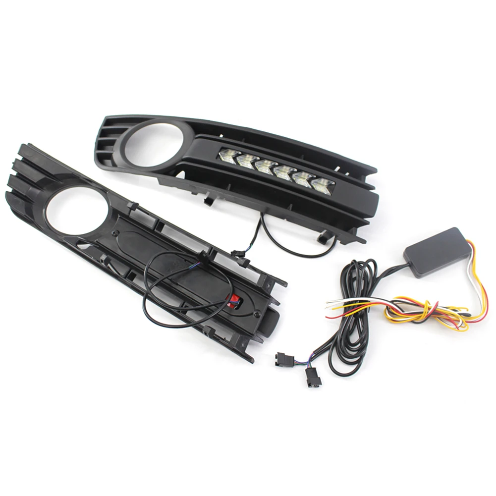 

2pcs Fog Light Grill Front Bumper Center Lower Grille Turn signal Light kit For Audi A4 B6 01-05
