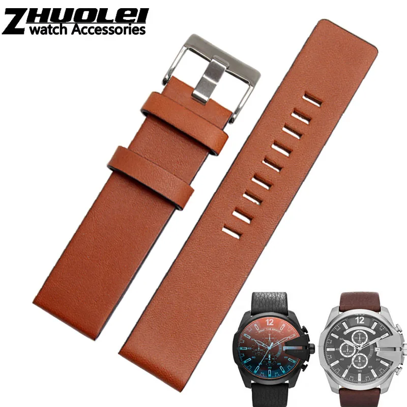 light brown silver Ремешок из коровьей кожи для дизельного ремешка подходит DZ7312 | DZ4323 | DZ7257 с пряжкой из нержавеющей стали 24 26 27 28 30 мм полосы - Цвет ремешка: light brown silver