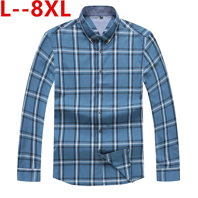 Плюс 8XL 6XL 5XL Повседневная Весенняя Роскошная клетчатая рубашка с длинным рукавом, приталенная Мужская рубашка, уличная одежда, платье, рубашки, мужская мода, Джерси