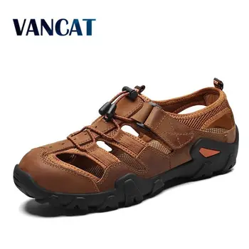 

2020 New Summer Men's Shoes Outdoor Casual Shoes Sandals Genuine Leather Non-slip Sneakers Men Beach Sandals Big Size 38-48