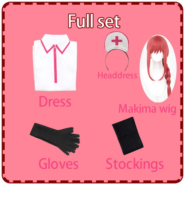 Anime Chainsaw Man Makima Cosplay Power Costume Sexy Nurse Uniform Wig Full Set Gloves Stockings Makima wig costume