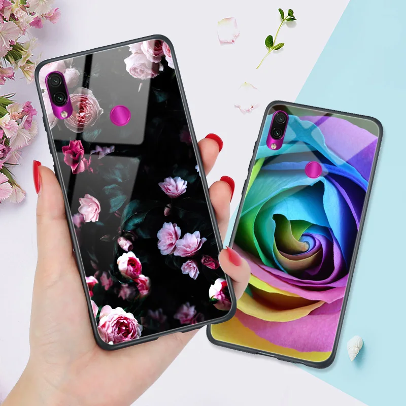 Чехол с цветами для Xiao mi Red mi 7A Note 7, 8 T, 6, 5, K20 Pro, глянцевый Жесткий Чехол для бампера Xiaomi mi, 9 T, 9SE, красный чехол для mi 8, 5, 5 Plus, 6A