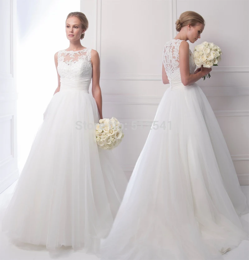 

Charming Pearls Sheer vestido de noiva 2019 Wedding Dresses robe de mariee Sweetheart Applique Lace Sweep Train Bridal Gown
