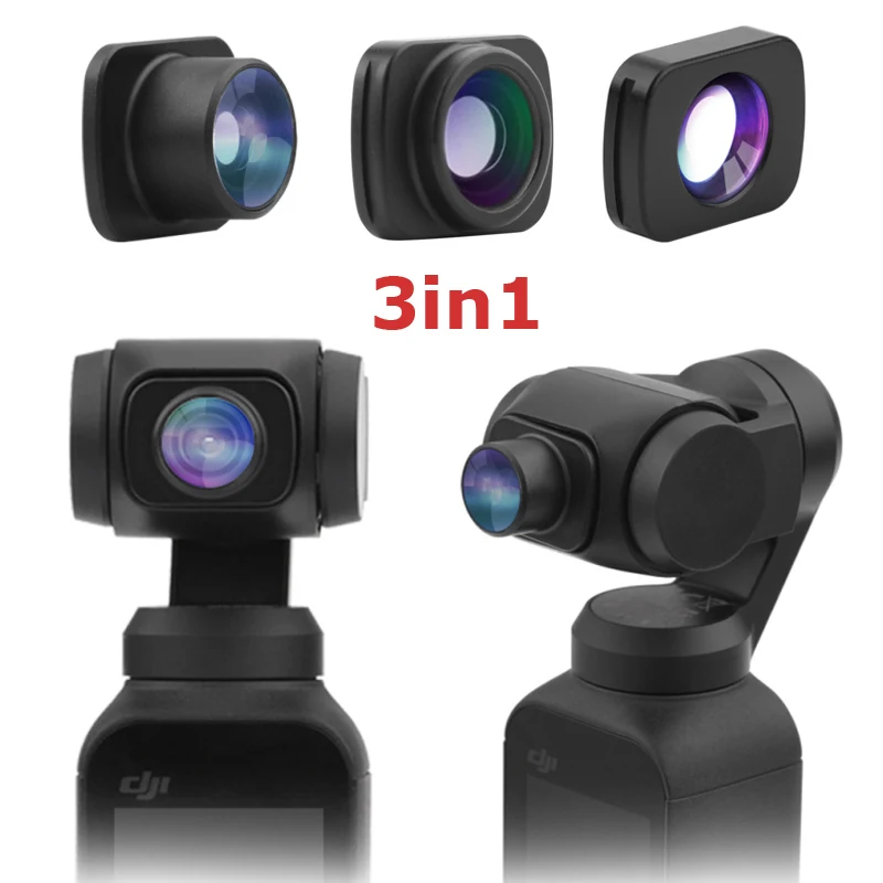 Action Camera Accessories Camera Accessories Handheld Gimbal Accessories 3-in-1 Wide Angle 10X Macro Fisheye Lens Kit for DJI Osmo Pocket/Pocket 2