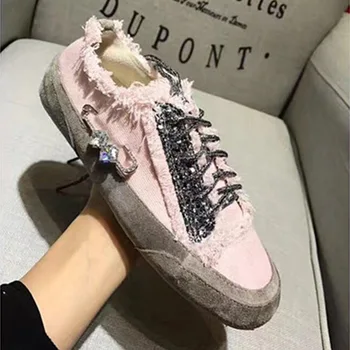 

Spring Real Leather Shoes Women Fashion Brand Platform Sneakers Crystals Ladies Chunky footware Female zapatos de mujer Black