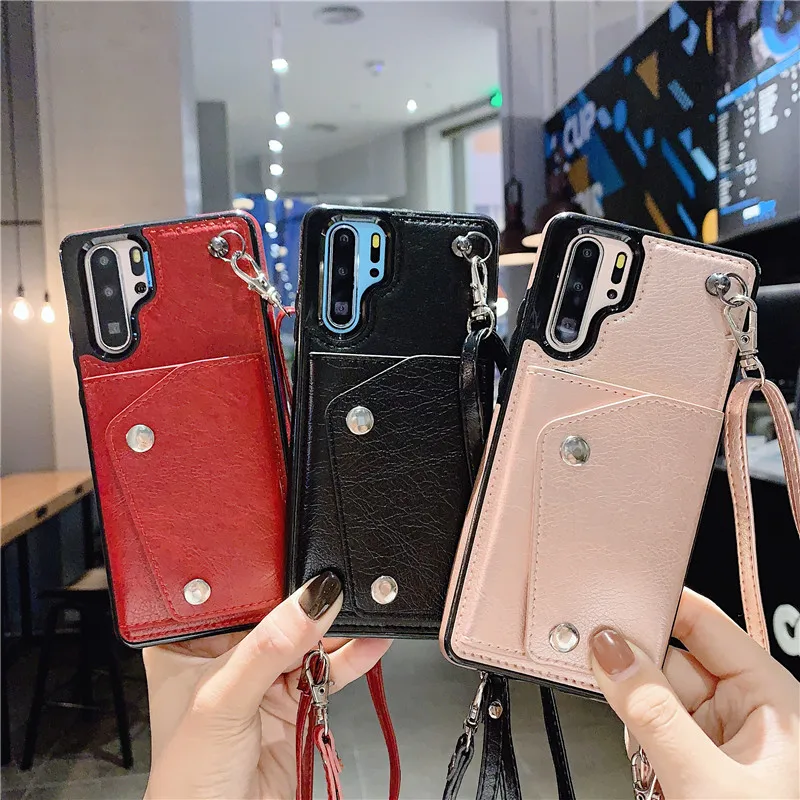 Чехол кошелек с ремешком для huawei p40 p30 pro lite mate 30 20 роскошный кожаный чехол карт