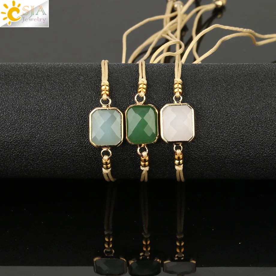 CSJA Braided Rope Chain Bracelets Adjustable Handmade Jewelry for Femme Faceted Crystal Glass Bead Bracelets Pulseras Mujer S500