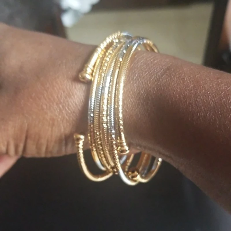 6pcs Gold Africa Jewelry Ethiopian Two-Tones Ball Color Bangle Bracelet Beads for Women