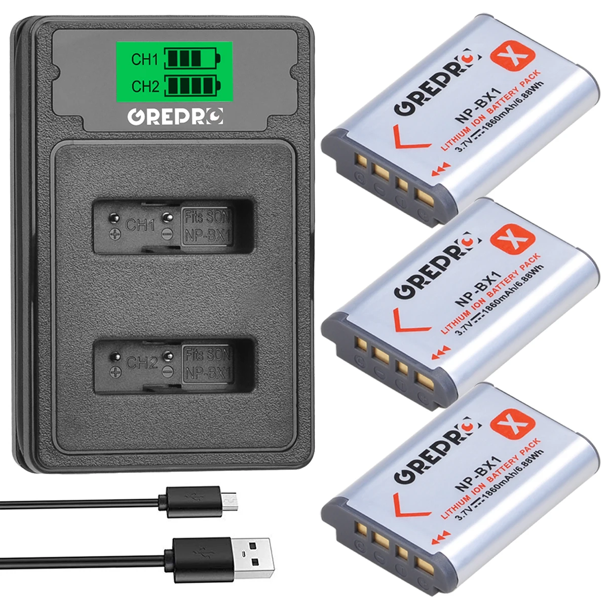 NP-BX1 NPBX1 Battery (1860mAh) + NP BX1 Charger with Type-c for Sony ZV-1 DSC- RX100 M3 M2 RX1R WX300 HX300 HX400 HX50 | Электроника