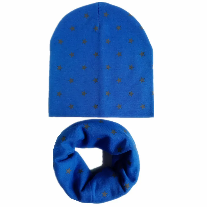 Новый осень-зима хлопок для девочек шапка и шарф, комплект со звездами для маленьких мальчиков с капюшоном в виде детская шляпа, шарф
