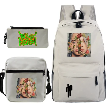 

3pcs Backpacks Rucksack Shoulder Bag Billie Eilish Printed School Backpack Travel Laptop Waterproof Nylon Custom Schoolbag