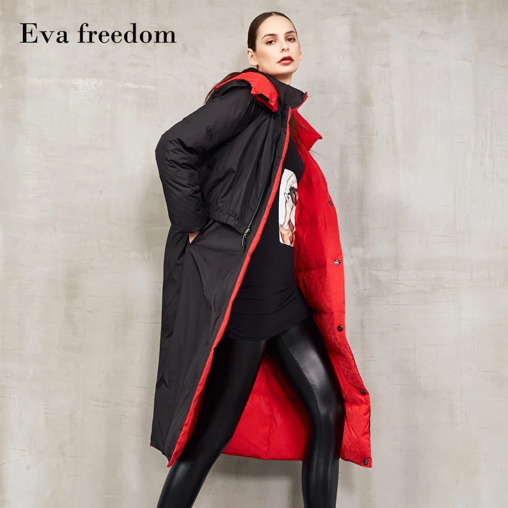 Eva freedom new winter Europe and the United States long two-faced down jacket women