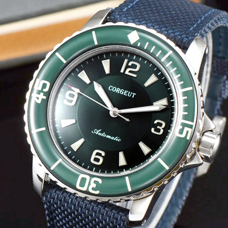 Механические часы мужские классические автоматические 45 мм зеленый черный чехол