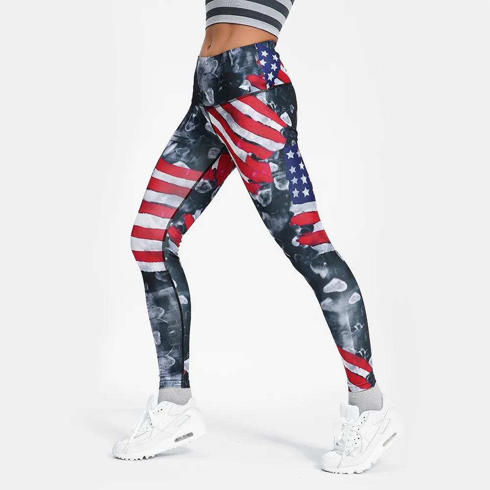 Леггинсы с флагом США с высокой талией, для фитнеса женские брюки с цифровым принтом Femme модные лоскутные сексуальные хип пуш-ап леггинсы оптом