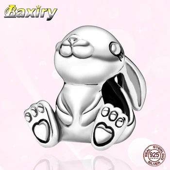 

2020 New Style Cute Rabbit Charm Beads 925 Sterling Silver Fit 925 Original Charms Bracelet For Women DIY Jewelry Making
