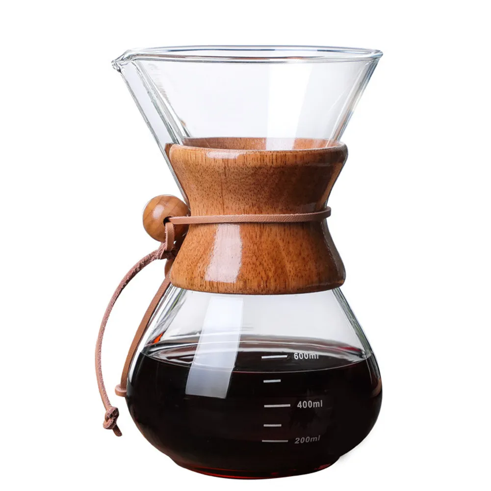 Vierta sobre la cafetera jarra de vidrio y reutilizable de acero inoxidable  filtro permanente Manual de café gotero con manga de madera Real|Cafeteras|  - AliExpress