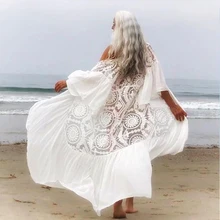 In X White sexy mesh beach dress women ruffle swimsuit cover up female Kimono Long beach wear Cover ups Bathing suit kaftan new