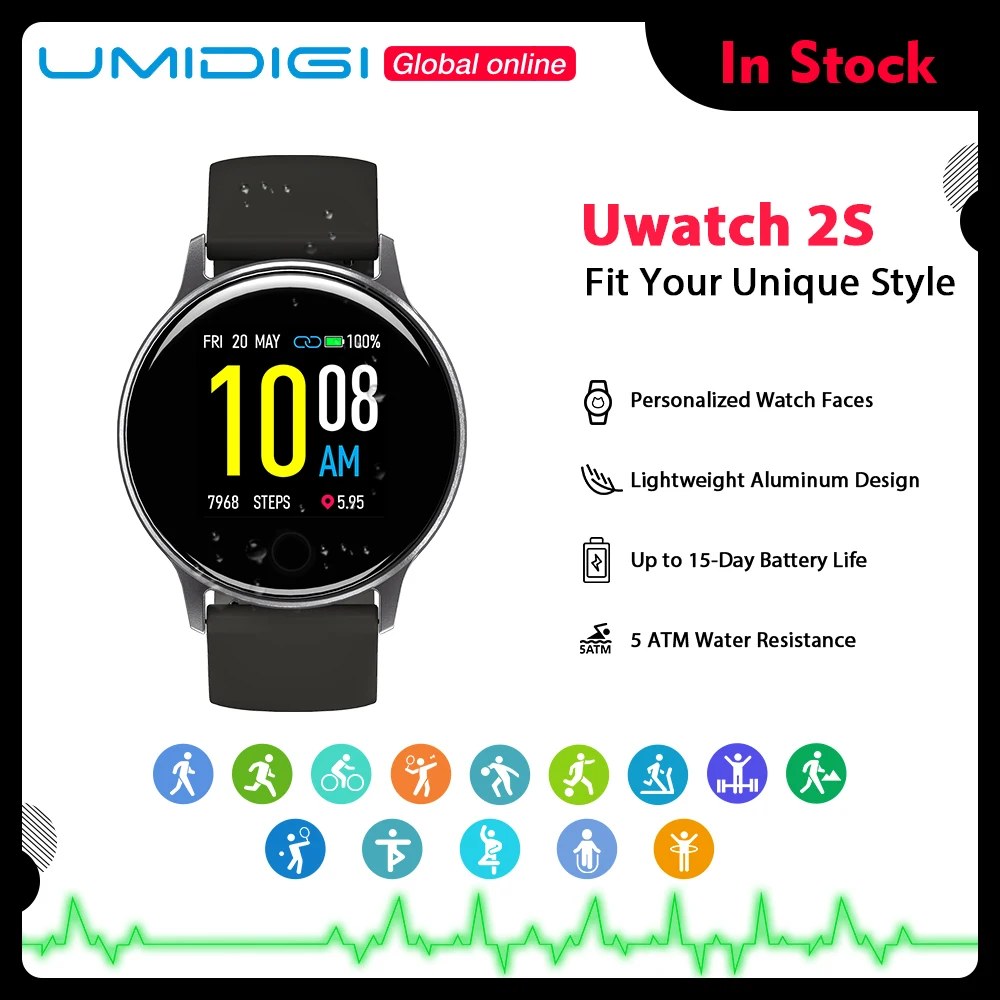 Спортивные Смарт-часы UMIDIGI Uwatch 2S мужские водонепроницаемые часы 5ATM 1 3 дюйма