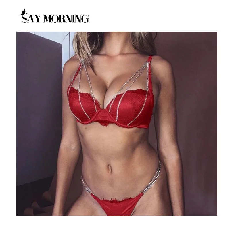 SAY MORNING Women Intimates Bra & Brief & Garters Sets Sexy Lace Push