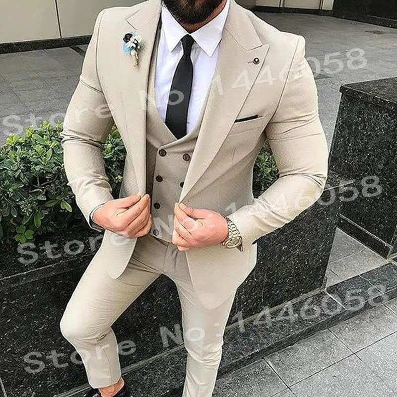 as picture10 Индивидуальный бежевый Свадебный мужской костюм, приталенный смокинг, 3 предмета, костюмы для жениха на выпускной, лучший мужской блейзер, Женихи, мужские костюмы Terno Masculino - Цвет: as picture10