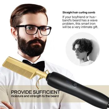 

Electric Detangling Hair Brush Horn Comb Beard Straightener Comb Multifunctional Hair Straightening Edge Brush Wide Tooth Comb