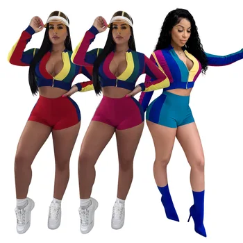

2019 fashion temperament urban casual popular solid color European and American multi-color printing two-piece