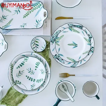 

Ceramic Tableware Rice Bowl Soup Bowl Dinner Plate Western Plate Mug Flavor Soup Table Spoon Green Tableware
