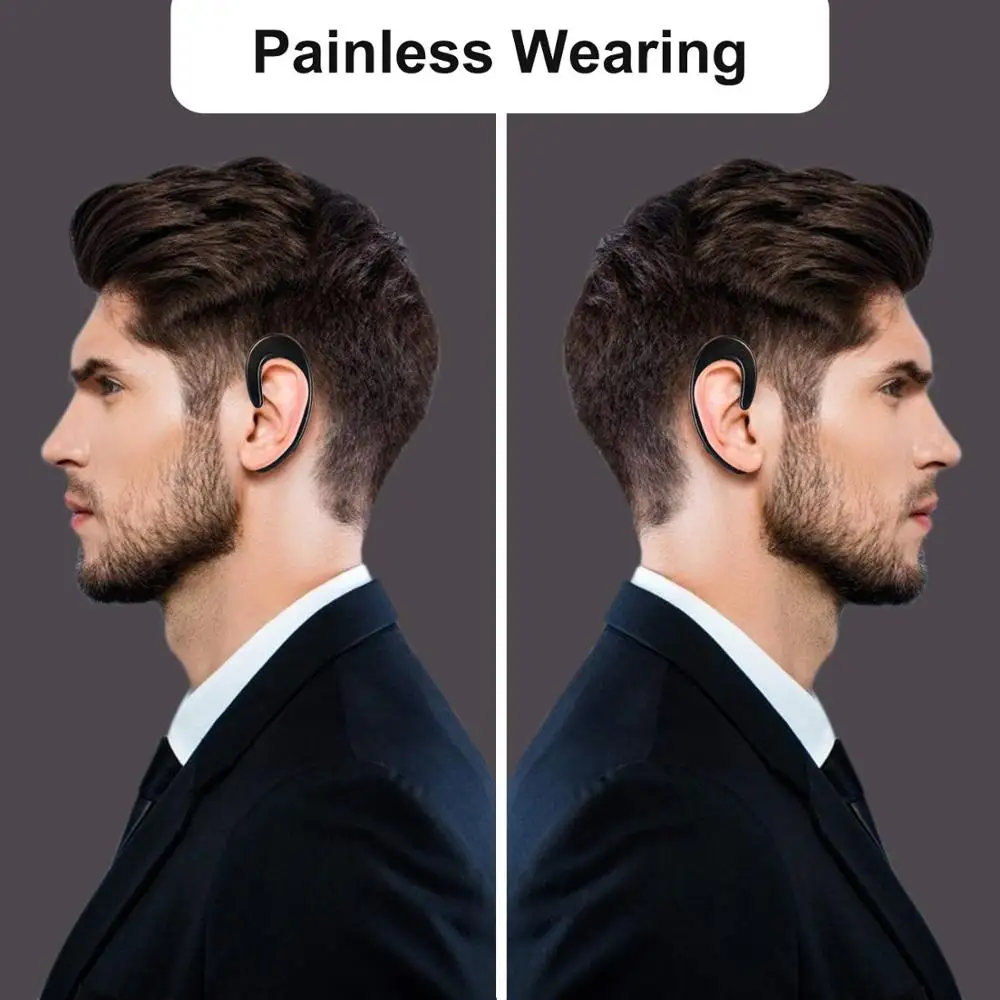 Fanshu Bluetooth Earphone Wireless Headphones Hands Free Calling Single Ear Headset Painless Wearing for Smartphone With Mic
