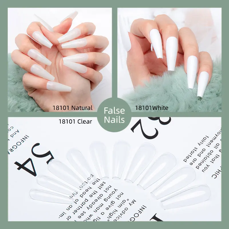 

Professional Fake Art Nails Tips Extra Long French Salon Press On Nails Clear Natural Acrylic Coffin False Nail Accesorios