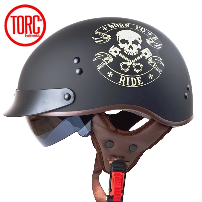 Ceny TORC T55 Vintage moto rcycle kask Retro pół kask z wewnętrznym słońce obiektyw skuter jet capacete de moto cicleta DOT Casco moto