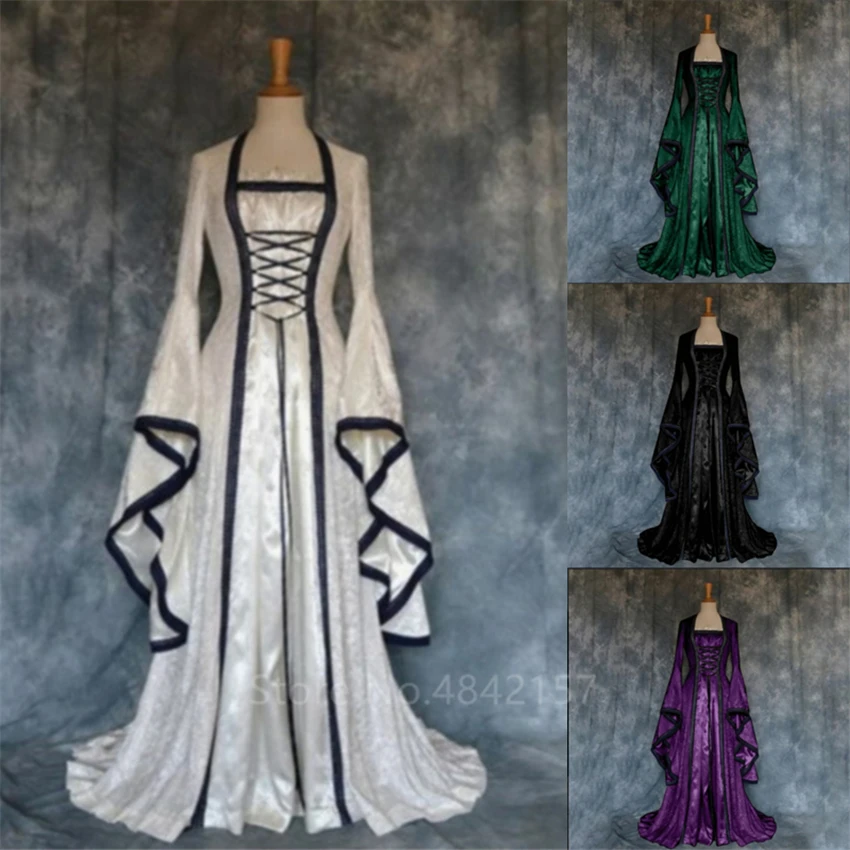 Виктории Ренессанс средневековый Косплей костюмы на Хэллоуин для женщин с длинным рукавом средневековые карнавальные вечерние винтажные платья