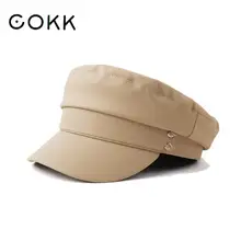 COKK, осенне-зимняя военная шапка, женский Британский берет, новинка, Ретро стиль, армейская шапка, плоский верх, винтажная Черная шапка для женщин, модная новинка