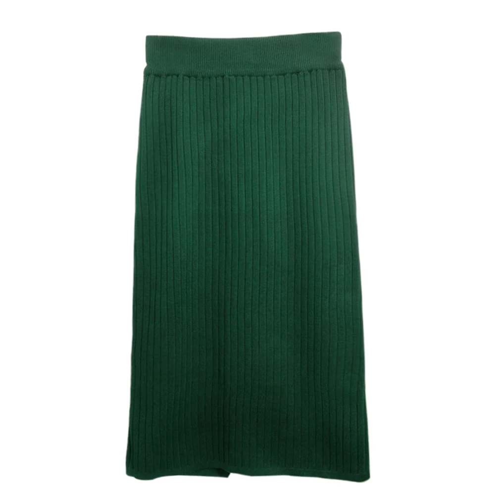 OEAK, Осень-зима,, женские юбки, одноцветная, теплая, трикотажная, прямая юбка в рубчик, средней длины, юбка, новое поступление - Цвет: Green