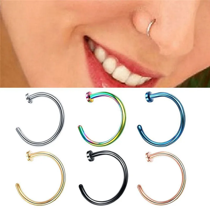 1 PC6 / 8 / 10mm Punk Edelstahl Falsche Nase Ring C-clip Lip Ring Ohrring Spirale künstliche Membran Perforierte Schmuck