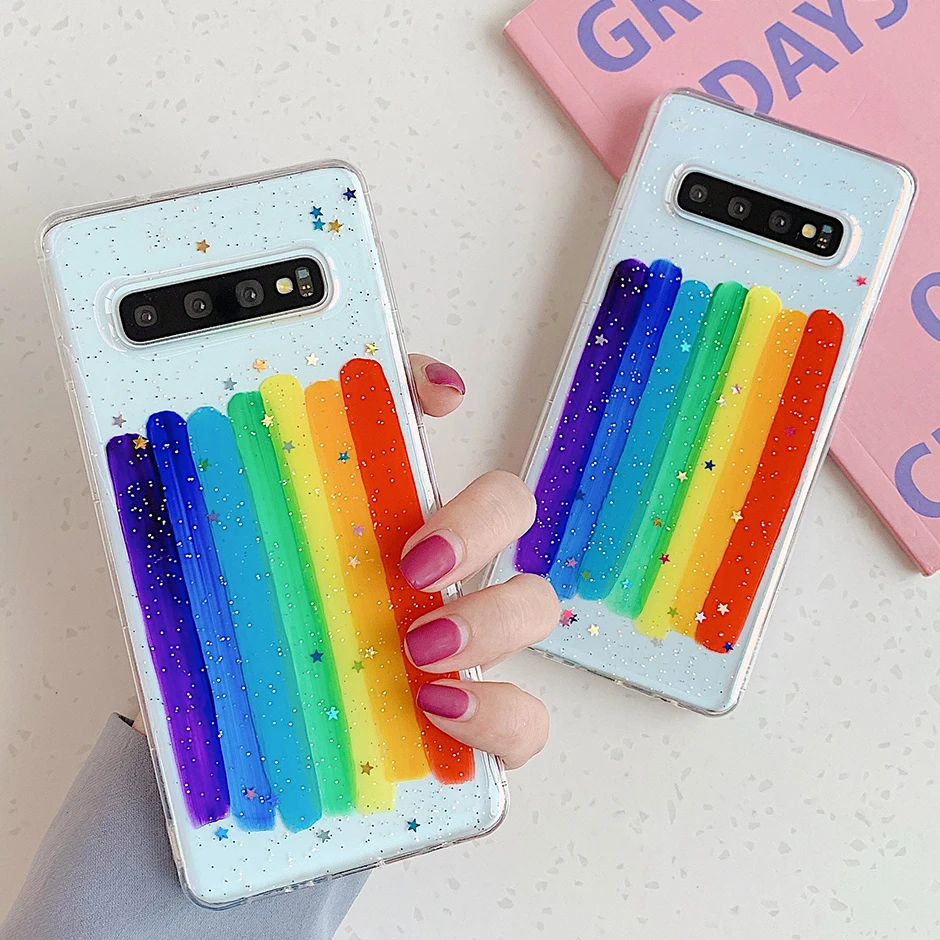 Блестящий Радужный чехол для телефона Samsung Note 10 Pro S8 S9 S10 Plus 8 из мягкой эпоксидной