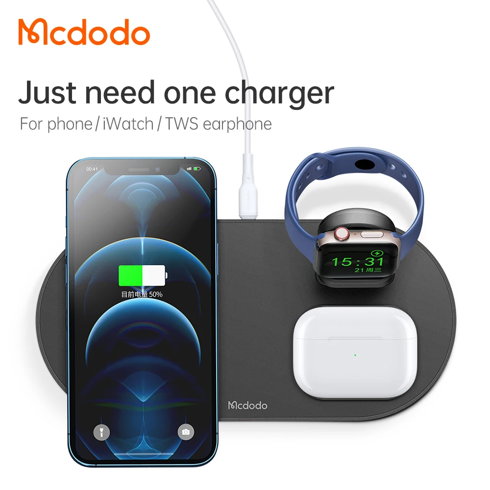 Mcdodo 3 in 1 Fast Wireless Charger Pad 15W Charging For Apple Watch Series 5 4 iPhone 13 12 TWS Airpods Pro Android Phone | Мобильные