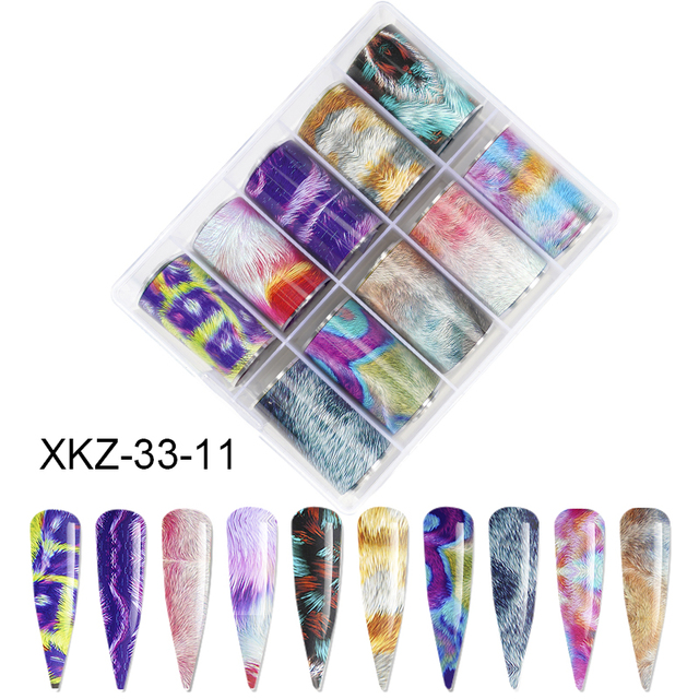Star Transfer Paper Laser Leopard Print Gale Camouflage Small Fresh Fruit Star Set Nail Sticker Decorative Art 1Box 10 Grid