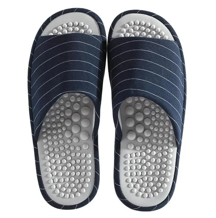 Xioami New men woman spring autumn classic striped home soft massage midsole open cotton slippers Keep warm flip flop