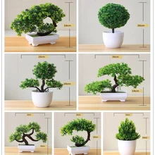 Potted Bonsai Tree-Plants Hotel-Decor Fake-Flowers Small Green for Party