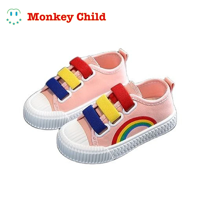 Children Spring Autunm Canvas Shoes Girls Rainbow Shoes Breathable Sport Shoes Kids Fashion Off White Colorful Shoelaces