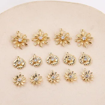 

2pcs Color-preserving copper plated 18K true gold diamond small daisy flower DIY handmade jewelry earrings necklace material