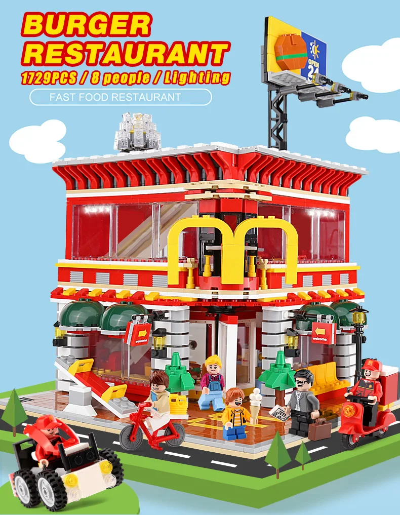 Yeshin City Series SD6901 Mini Street View MOC 4 в 1 светодиодный McDonaldss Ресторан Дом модель строительные блоки кирпичи игрушки