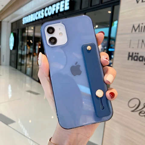 Candy Transparent Wrist Strap Soft Stand Phone Case For Iphone 12 Mini 11 Pro MAX X XR XS SE 7 8 Plus Shockproof Cover