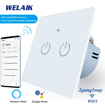 

WELAIK1 EU WIFI Smart-Life 1Gang1Way Switch Crystal Glass Panel Tuya-Touch Switch European Switch Wall Light Switch A1911CW-WIFI