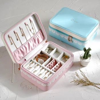 

candy color fashion women zipper jewelry box mini style leather Jewelry Storage Case for Home Travel girl gift 200805-39