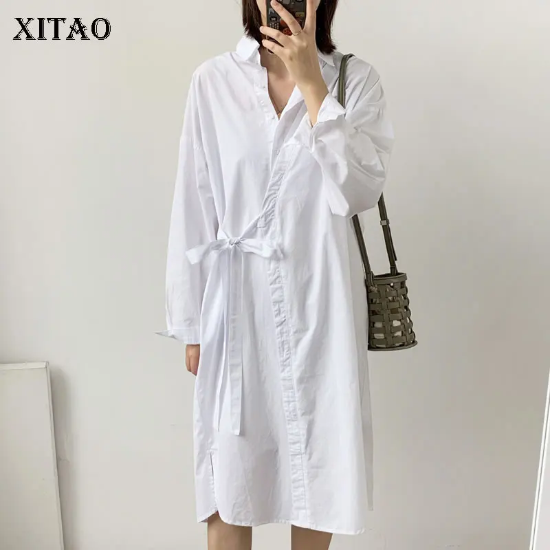 

XITAO Ruffle Women Dress Straight Elegant False Two Piece Full Sleeve Bandage 2020 Spring Goddess Fan Casual Dress DMY3332