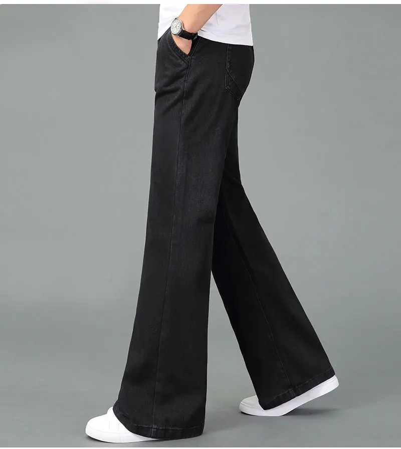 Men Casual Pants Flared Boot Cut Jeans Big Leg Classic Blue Denim Spring and Autumn