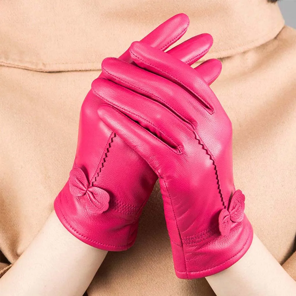 rose red Новые женские перчатки из натуральной кожи зимние теплые женские мягкие перчатки из натуральной кожи овчины высококачественные варежки - Цвет: rose red