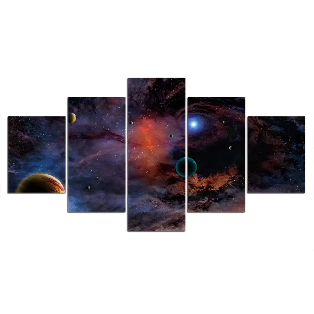 5 панель планета Вселенная Космос картины холст картина звездное небо плакат печать земля рисунок с Луной для гостиной домашний декор